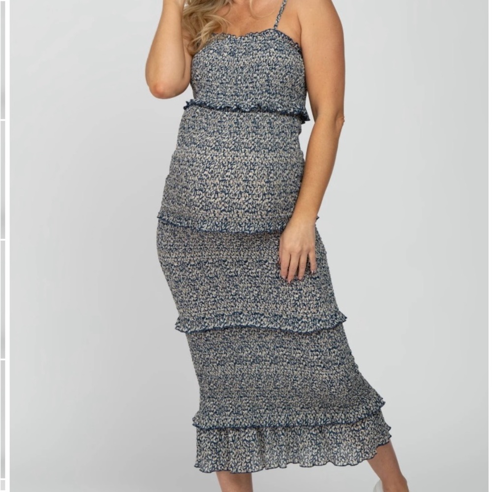 Floral Blue Maternity Tiered Dress